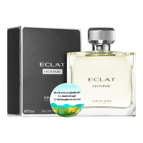 Set Ingrijire barbati - Set complet pentru El, Apa de toaleta pentru barbati Eclat Homme, insotit de insigna Dactylion cu mesaj motivational