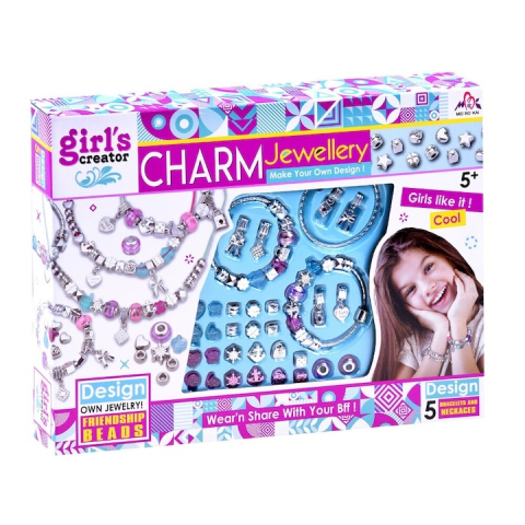 Set creativ bratari DIY pentru fete cu margele si talismane, snururi incluse, multicolor [6]