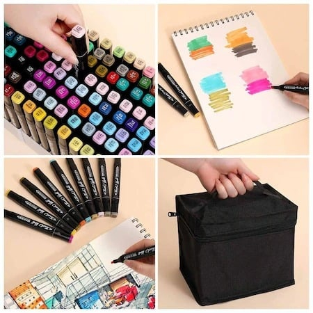 Set creativ complet – 80 markere colorate profesionale cu doua varfuri + geanta depozitare si parfum fructat pentru copii, 30 ml [8]