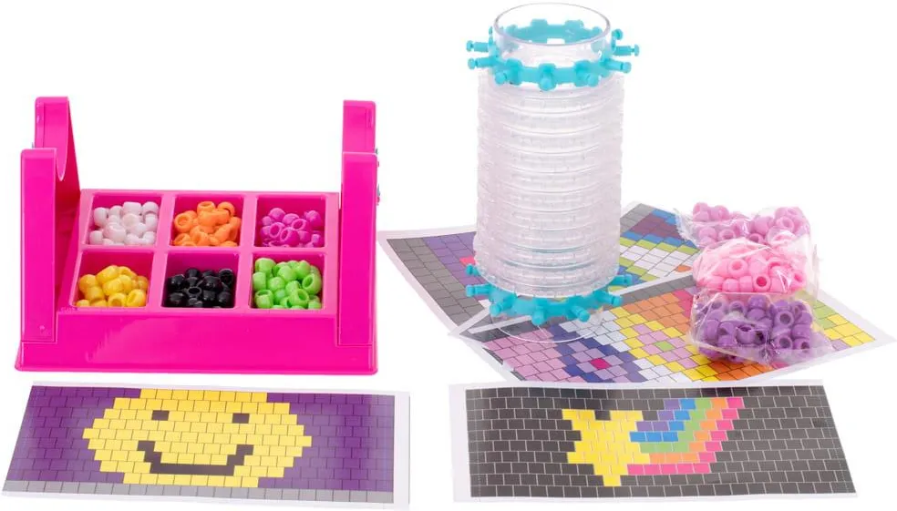 Set creativ pentru bratari cu margele, roz, razboi de tesut rotativ, accesorii complete si sabloane, kit handmade pentru copii 5+ ani [4]