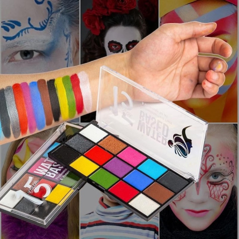 Set creativ pentru pictura pe fata si corp cu 15 culori si pensula inclusa, activare cu apa, pentru machiaj artistic si petreceri tematice [1]