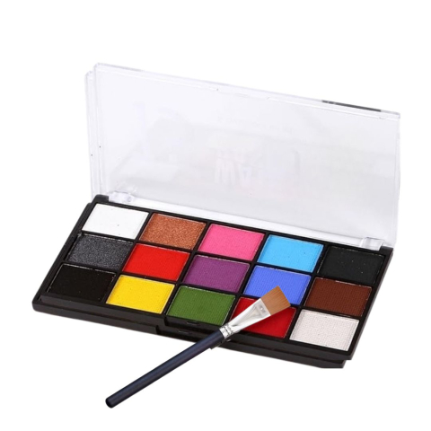 JOCURI ȘI JUCĂRII - Set creativ pentru pictura pe fata si corp cu 15 culori si pensula inclusa, activare cu apa, pentru machiaj artistic si petreceri tematice