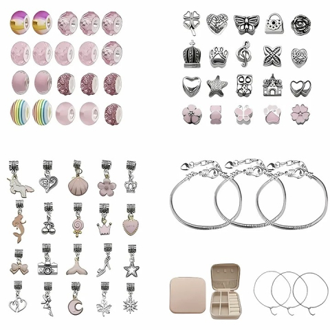 Set creativ pentru realizarea bratarilor si colierelor – 69 piese colorate, margele, pandantive, geanta depozitare si punga cadou, ideal pentru copii 3+ [6]