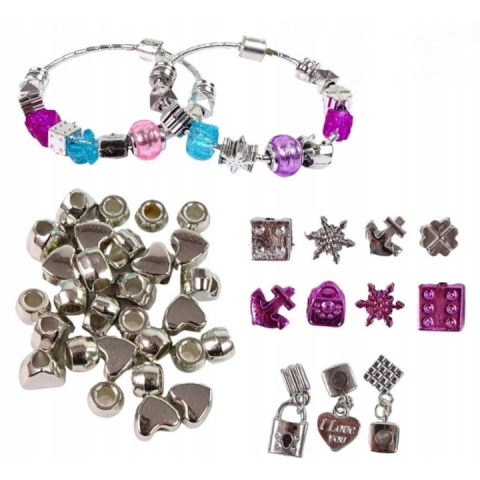 Set creativ realizare bratari DIY cu margele si talismane, snur inclus, violet, 73 piese [2]