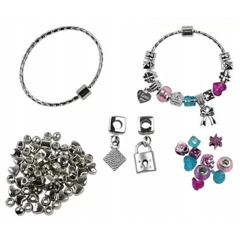 Set creativ realizare bratari DIY cu margele si talismane, snur inclus, violet, 73 piese [4]