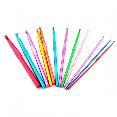 CASA & GRADINA - Set 12 ace de crosetat cu dimensiuni intre 2 si 8 mm, din aluminiu, multicolor