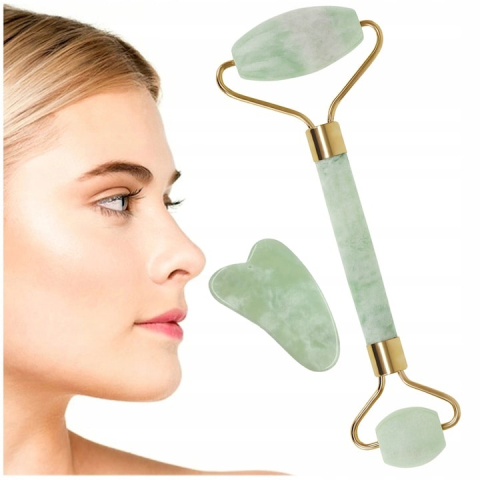 Set cu rola dubla pentru masaj facial si instrument Gua Sha, 14 x 5 cm, pentru fermitate, tonifiere si relaxare, ideal pentru ingrijirea pielii la domiciliu [3]