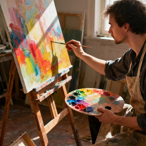 Set culori acrilice pentru pictura 12 nuante intense 12 buc x 12 ml pentru panza, lemn si hartie, vopsea artistica non-toxica pentru hobby si arta [4]