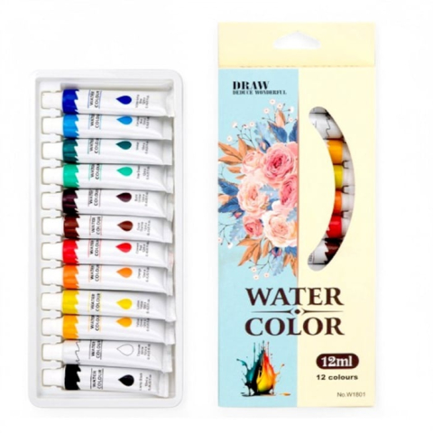 JOCURI ȘI JUCĂRII - Set culori pictura pe baza de apa 12 nuante vibrante 12 x 12 ml pentru panza, hartie si carton, vopsea artistica non-toxica pentru hobby si scoala