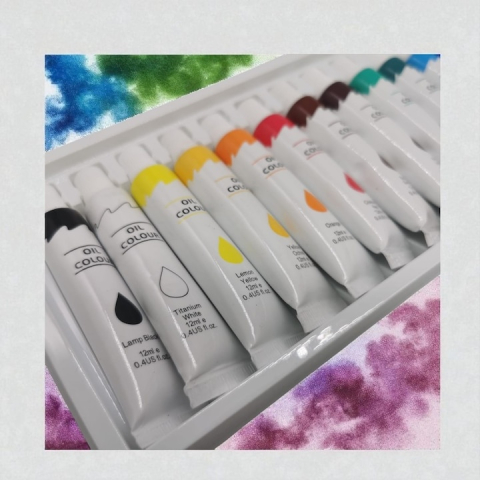 Set culori pictura ulei 12 nuante vibrante 12 buc x 12 ml pentru panza, lemn si hartie, vopsea artistica non-toxica pentru hobby si arta [6]