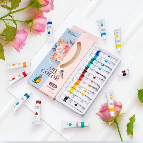 Set culori pictura ulei 12 nuante vibrante 12 buc x 12 ml pentru panza, lemn si hartie, vopsea artistica non-toxica pentru hobby si arta [13]
