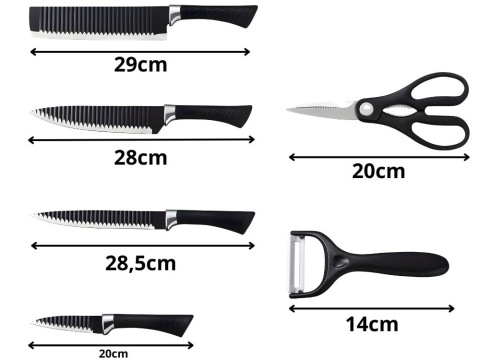 Set cutite bucatarie 6 piese, lame din otel inoxidabil cu strat antiaderent, foarfeca multifunctionala si curatator legume, manere ergonomice, negru [2]