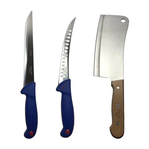 Cutite si tacamuri - Set cutite profesionale de macelarie, filetat, transat, dezosat, 2 cutite, otel carbon, satar