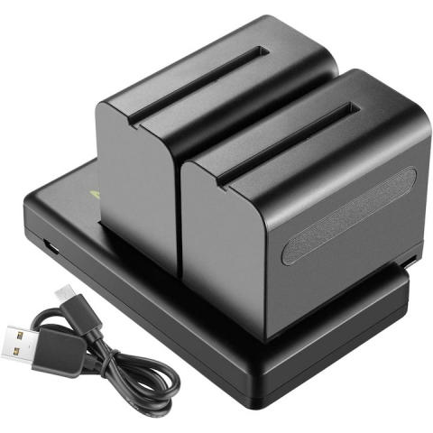 Becuri & Accesorii - Set de 2 acumulatori Neewer NP-F970 de 6600 mAh cu incarcator dual, pentru Sony, F960 F950 F770 F750 F570 F550, LED de monitorizare