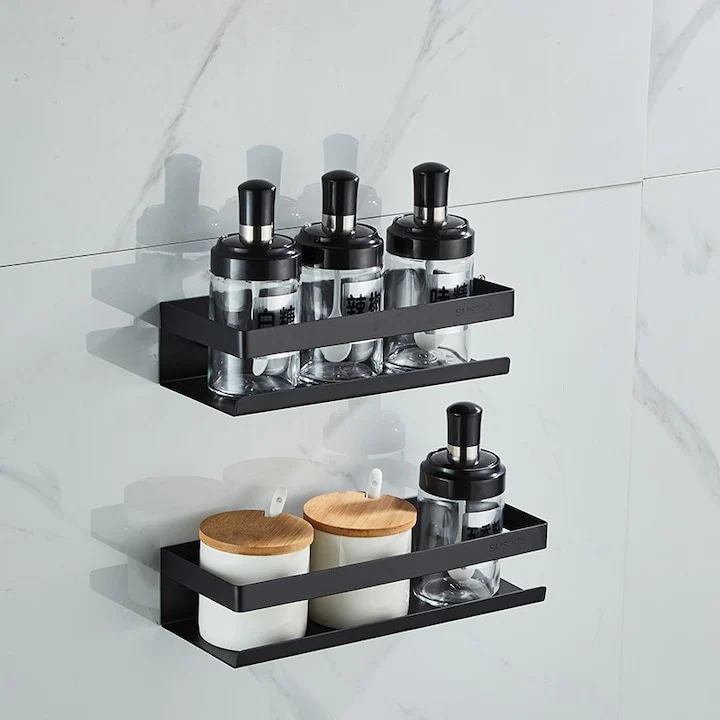 Set de 2 Rafturi pentru baie si bucatarie, otel inoxidabil, etajera universala, 50 x 10.5 x 6 cm, negru [3]