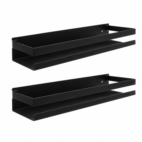 CASA & GRADINA - Set de 2 Rafturi pentru baie si bucatarie, otel inoxidabil, etajera universala, 50 x 10.5 x 6 cm, negru