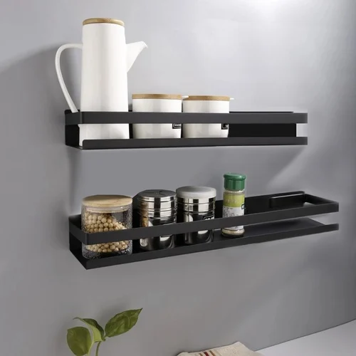 Set de 2 Rafturi pentru baie si bucatarie, otel inoxidabil, etajera universala, 50 x 10.5 x 6 cm, negru [6]