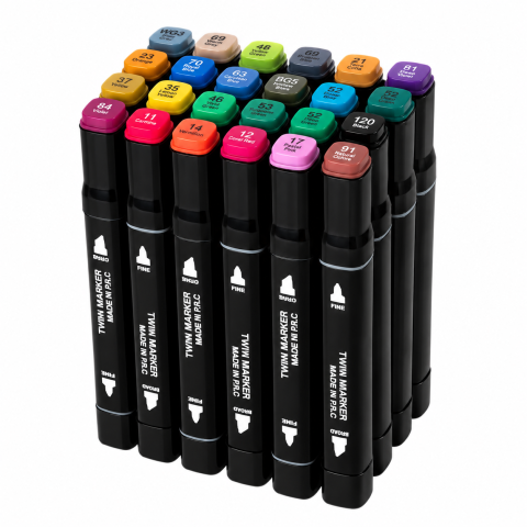 Set de 24 markere colorate,1 varf rotund subtire,1 varf inclinat gros,geanta depozitare inclusa [4]
