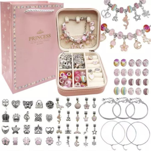 Jucării educative - Set de artizanat, confectionare bijuterii de mana handmade pentru copii, 69 piese - Multicolor
