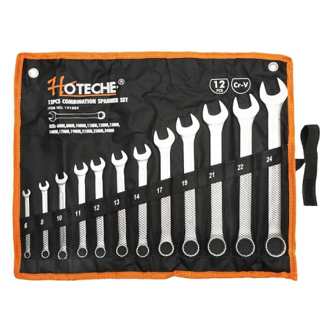Truse cu scule - Set de chei inelare profesionale 6-24mm, 12 piese, crom vanadiu, husa transport inclusa