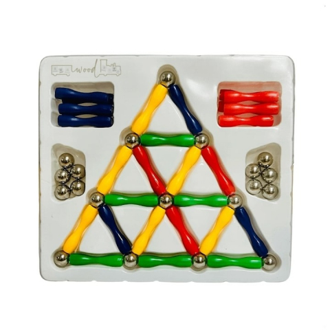 Jucării educative - Set de constructie 3D, 50 piese, cu bile magnetice, tije din plastic, 4 culori diferite - Multicolor