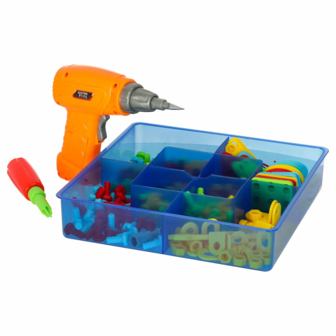 Set de constructie pentru copii, bormasina, suruburi, 261 piese, plastic, multicolor [8]