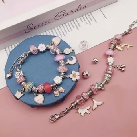 Set de creatie bijuterii, 66 elemente, confectionare bratari si lantisoare din charmuri, pentru copii 5+ ani, pentru dezvoltarea imaginatiei, include punga cadou si cutie depozitare, multicolor [6]