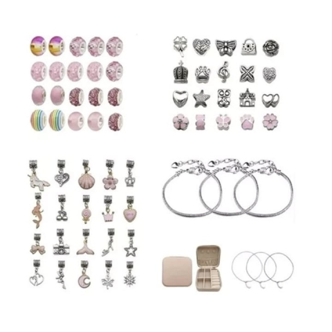 Set de creatie bijuterii, 66 elemente, confectionare bratari si lantisoare din charmuri, pentru copii 5+ ani, pentru dezvoltarea imaginatiei, include punga cadou si cutie depozitare, multicolor [8]