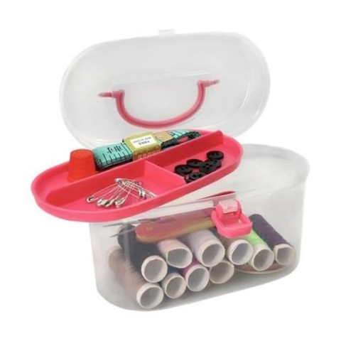 Mercerie - Set de croitorie, 43 articole pentru coasere si reparatii textile, cu cutie depozitare cu capac, multicolor