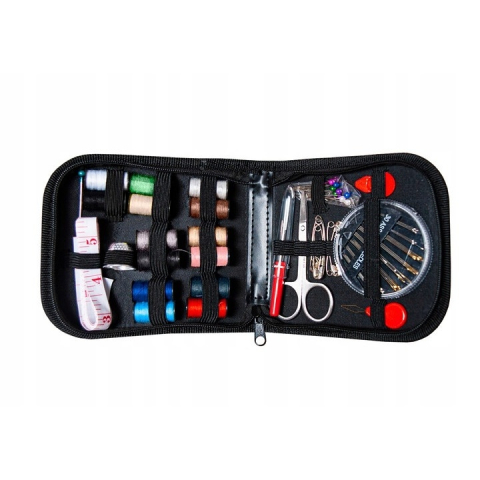 Set de croitorie, 70 articole diferite, husa depozitare cu fermoar, accesorii complete pentru coasere si reparatii, negru