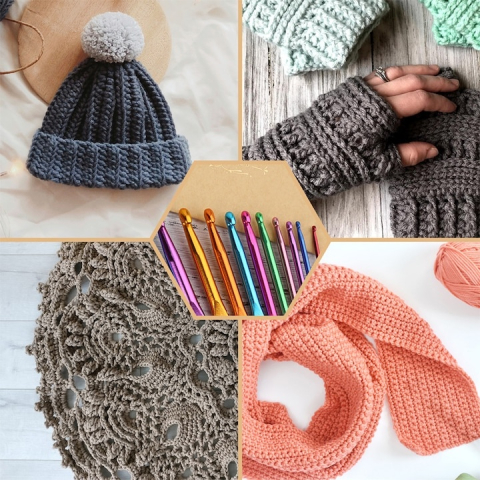 Set de crosetat 100 piese, ace din aluminiu si inox, accesorii complete, husa organizatoare inclusa, ideal pentru incepatori si avansati, multicolor [11]