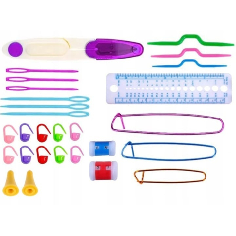 Set de crosetat, 50 piese, crosete ergonomice din aluminiu, accesorii complete, husa depozitare inclusa, multicolor [8]