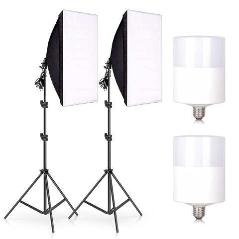 Lumini pentru studio - Set de lumini pentru studio cu 2 softbox,doua becuri LED 25W, suport reglabil 80 - 200 cm