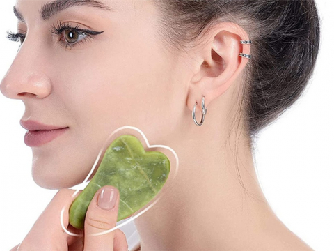 Set de masaj facial, 2 role jade si piatra Gua Sha din jade, capat fin si abraziv - Verde [4]