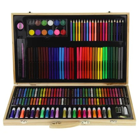 Set pictură și desen - Set,trusa completa pentru copii,desenat,colorat si pictat,180 piese,trusa din lemn - Multicolor