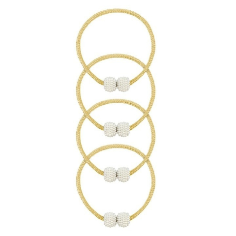 Magneti draperii - Set de prindere pentru draperii si perdele,4 magneti decorativi imprimati cu margele, tip snur - Auriu
