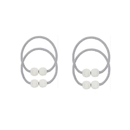 Magneti draperii - Set de prindere pentru draperii si perdele,4 magneti decorativi imprimati cu margele, tip snur - Gri