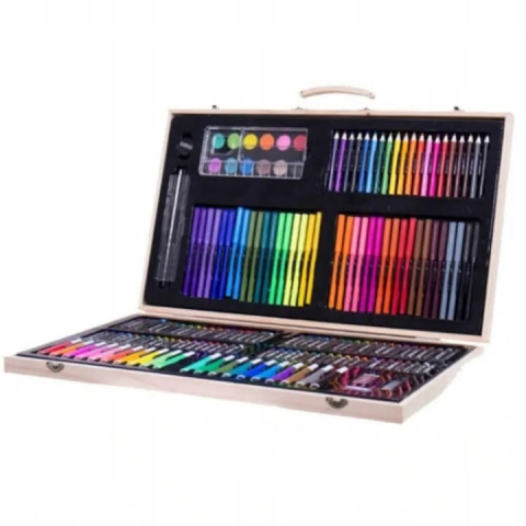 Set desen si pictura, 180 piese, creioane, carioci, acuarele si pasteluri, geanta din lemn, multicolor [2]