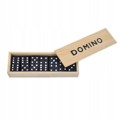 JOCURI ȘI JUCĂRII - Set domino negru 14.5 x 5 x 3 cm, 28 piese, cutie din lemn cu capac culisant, joc clasic de strategie pentru copii si adulti
