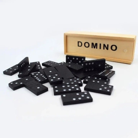 Set domino negru 14.5 x 5 x 3 cm, 28 piese, cutie din lemn cu capac culisant, joc clasic de strategie pentru copii si adulti [1]