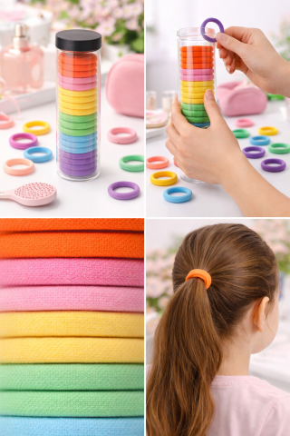 Set elastice par textile multicolore, 20 bucati, diametru 4.5 cm, tub depozitare transparent, 6 culori [3]