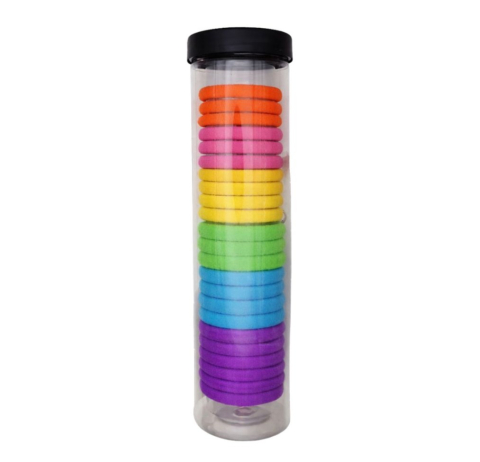 CASA & GRADINA - Set elastice par textile multicolore, 20 bucati, diametru 4.5 cm, tub depozitare transparent, 6 culori