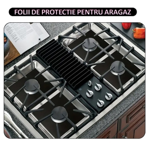 Set folii de protectie pentru aragaz si plita, universale, antiaderente, lavabile, rezistente la caldura, reutilizabile, din teflon PTFE, 27x27 cm, negre [1]