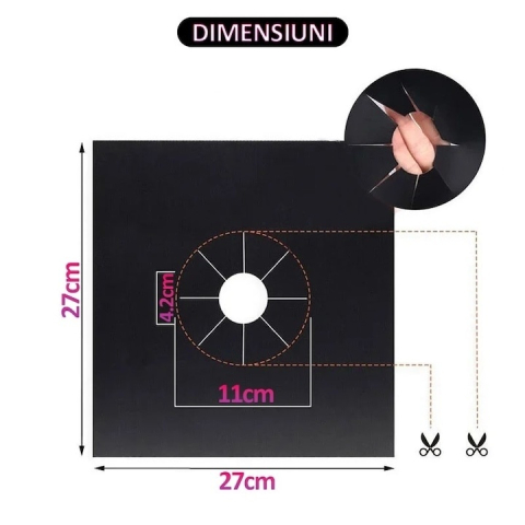 Set folii de protectie pentru aragaz si plita, universale, antiaderente, lavabile, rezistente la caldura, reutilizabile, din teflon PTFE, 27x27 cm, negre [4]