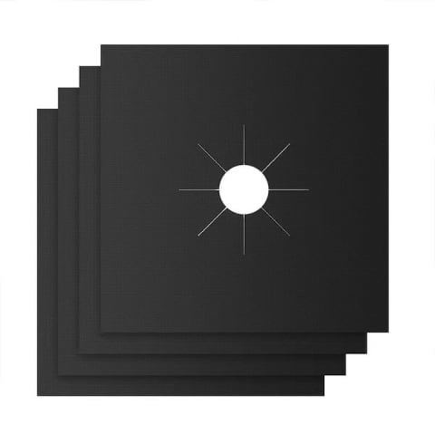 Intretinere casa - Set folii de protectie pentru aragaz si plita, universale, antiaderente, lavabile, rezistente la caldura, reutilizabile, din teflon PTFE, 27x27 cm, negre