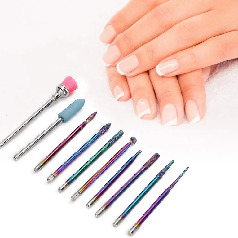 Set freze unghii multicolor 10 piese, capete diamantate pentru pila electrica, manichiura, pedichiura, cuticule, gel si acryl, cu cutie depozitare [1]