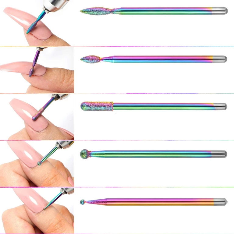 Set freze unghii multicolor 10 piese, capete diamantate pentru pila electrica, manichiura, pedichiura, cuticule, gel si acryl, cu cutie depozitare [6]