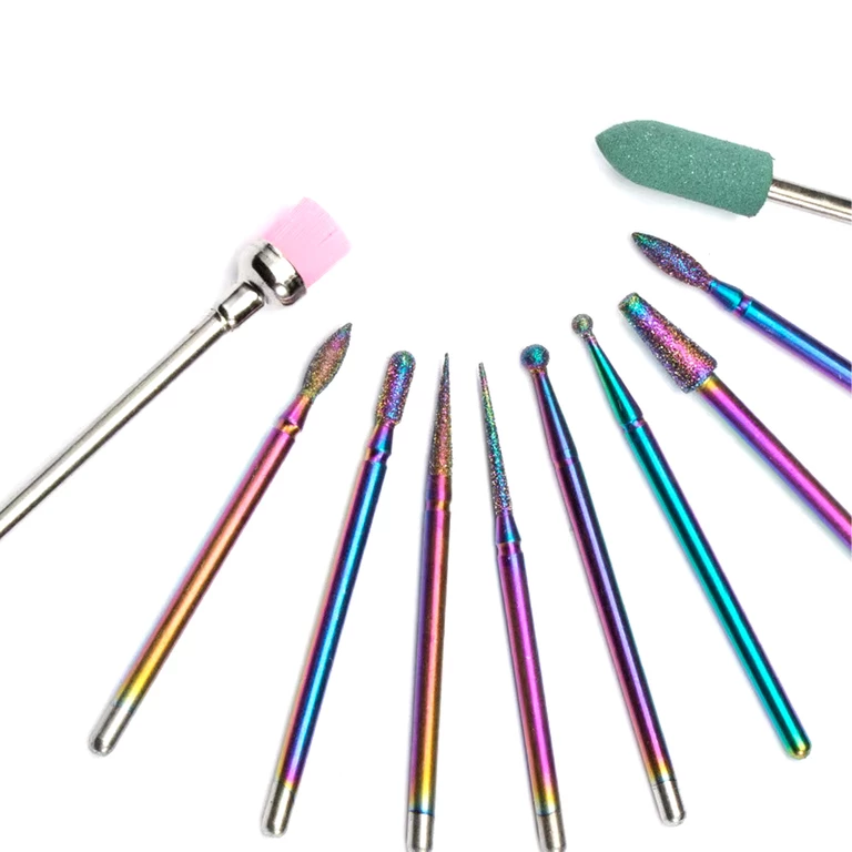Set freze unghii multicolor 10 piese, capete diamantate pentru pila electrica, manichiura, pedichiura, cuticule, gel si acryl, cu cutie depozitare [4]