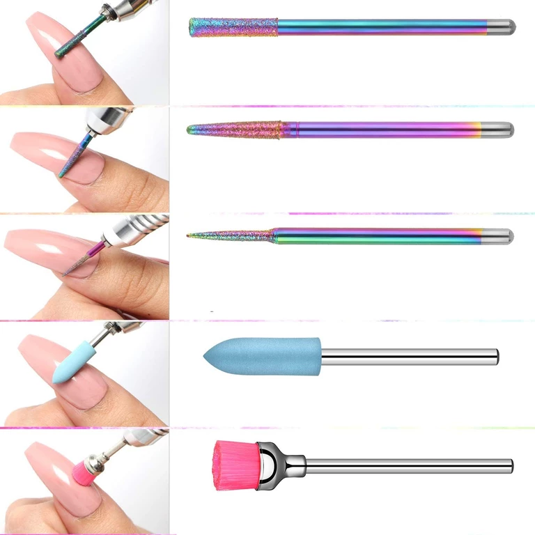 Set freze unghii multicolor 10 piese, capete diamantate pentru pila electrica, manichiura, pedichiura, cuticule, gel si acryl, cu cutie depozitare [5]