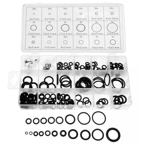 Diverse baie - Set garnituri O-ring din cauciuc, 225 bucati, 18 dimensiuni diferite, pentru servodirectie la caseta, carcasa inclusa – etansare precisa si rezistenta la presiune ridicata